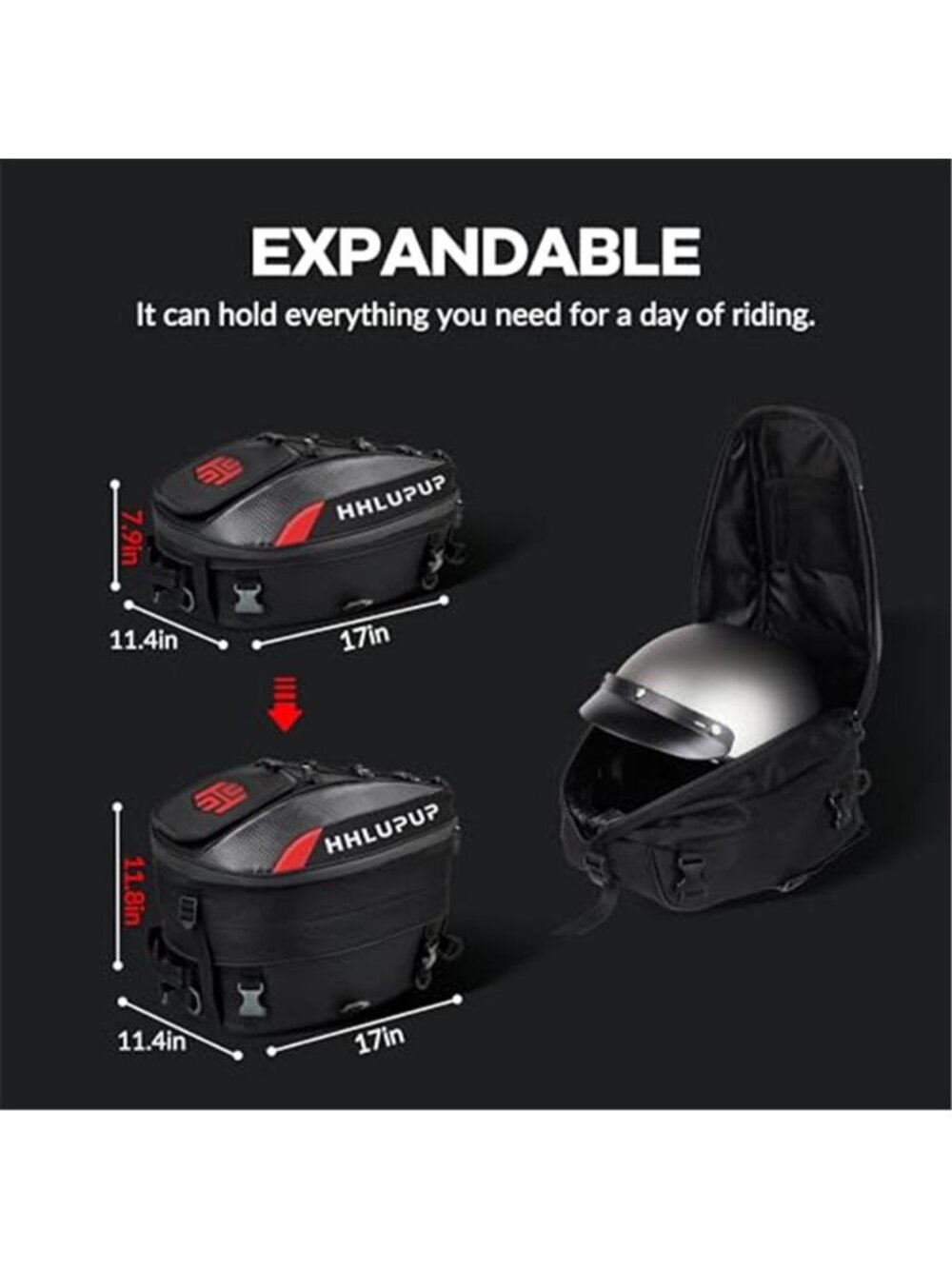 New 38L Motorcycle Tail Bag Seat Helmet Large Capacity Motorcycle Backpack - Picture 2 of 6